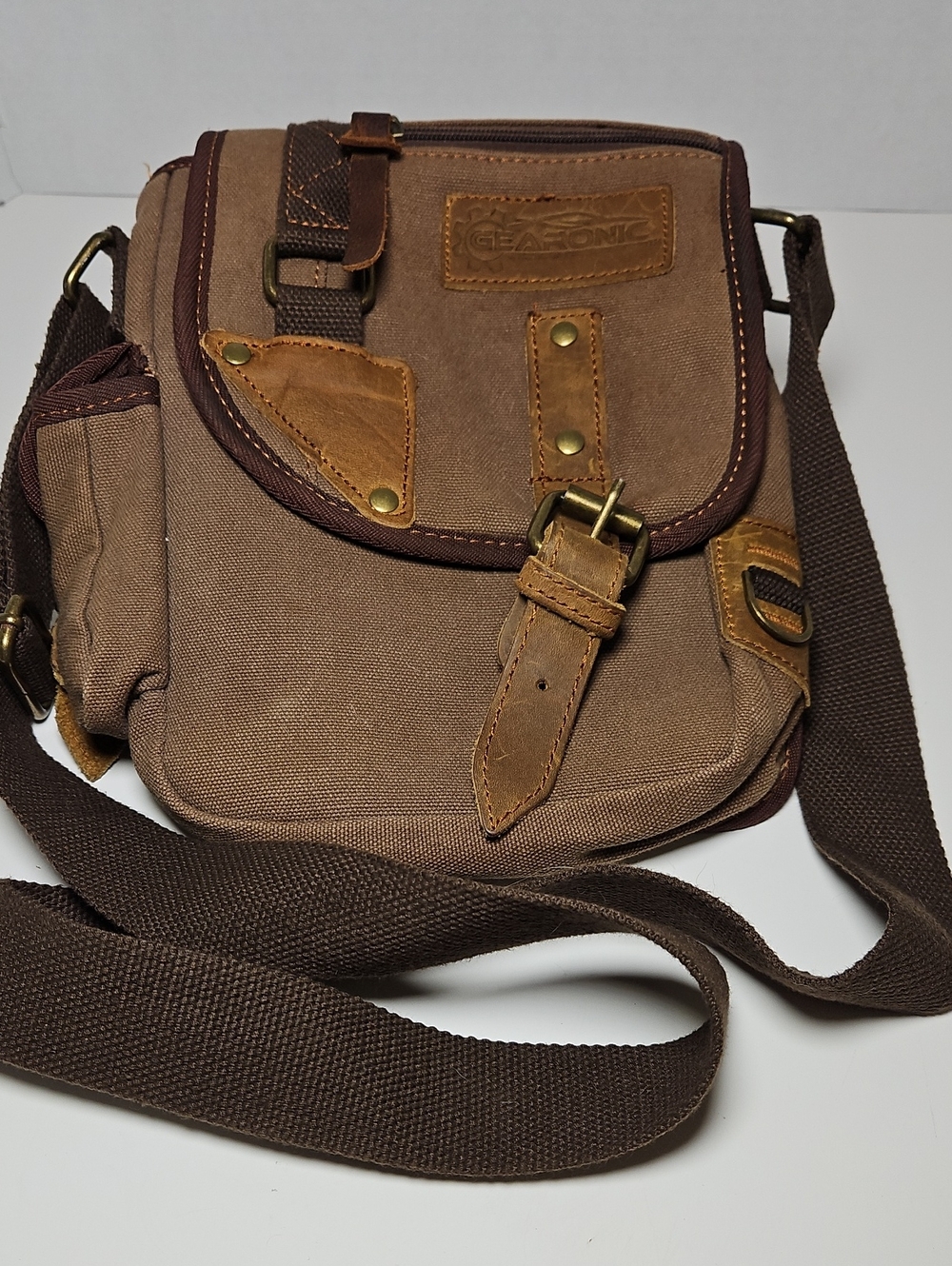Gearonic Canvas and Leather Crossbody Messenger Bag for Men